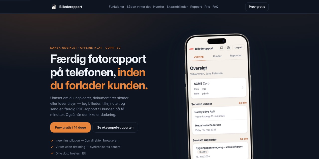 Screenshot of the Billederapport website